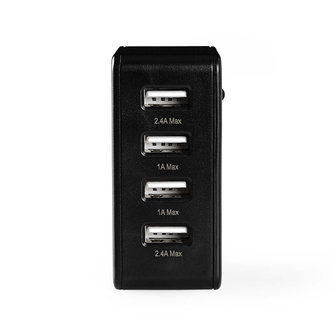 Nedis | Poweradapter | Wandoplader | 4,8 A | 4 uitgangen | USB-A | Zwart