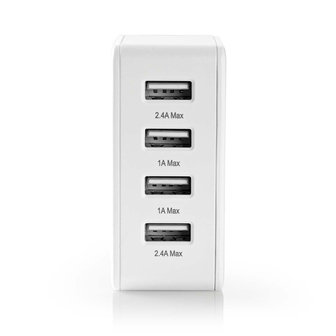 Nedis | Poweradapter | Wandoplader | 4,8 A | 4 uitgangen | USB-A | Wit