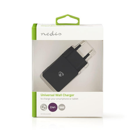 Nedis | Poweradapter | Wandoplader | 2,4 A | 1 uitgang | USB-A | Zwart