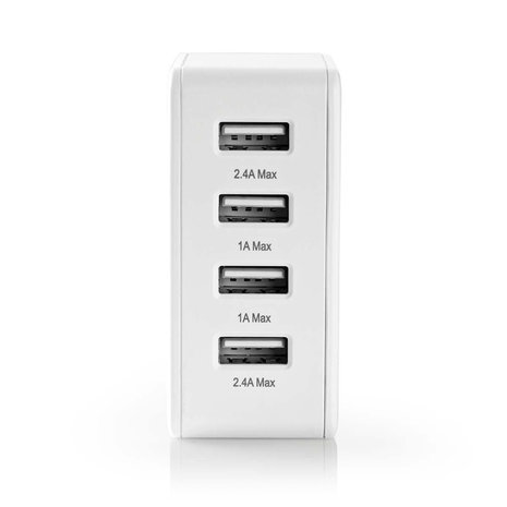 Nedis | Poweradapter | Wandoplader | 4,8 A | 4 uitgangen | USB-A | Wit