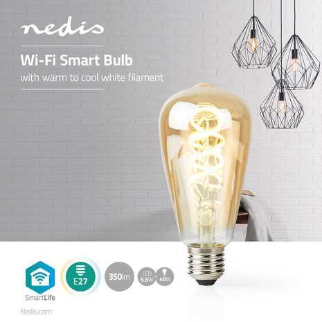 Nedis | Wi-Fi Warm tot Koel Wit LED Filamentlamp| Gedraaid | E27 | ST64 | 5,5 W | 350 lm